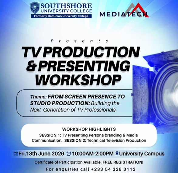 Southshore University College and MediaTech to Host TV Production and Presenting Workshop